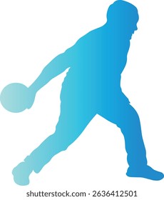Male Playing Bowling Silhouette. Vector Illustration in Gradient Color Design