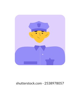 Oficial De Polícia Masculino Avatar Em Retrato De Vetor Plano Simbolizando Lei, Ordem E Autoridade, Isolado No Fundo Branco