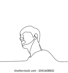 male portrait bottom view - one line drawing. the head and neck of a man in profile and from below