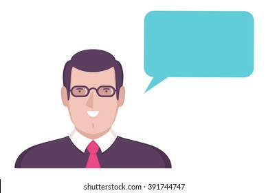 Male portrait, businessman, man, face, flat, vector, smile, emotions, bubble
