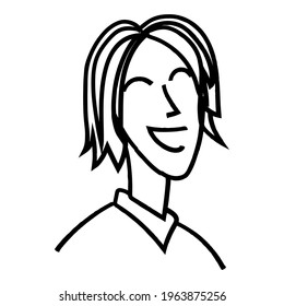 Male portrait with happy face. Vector line art with isolated cartoon. For avatars, comic characters, doodles, stickers design, banners and templates