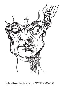 Male portrait. Line drawing of a man's face. Fashion Man. Graphic illustration. Fantasy Art
