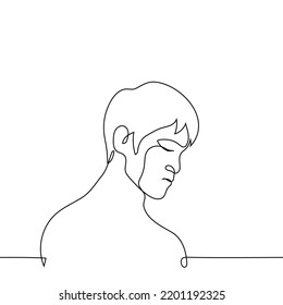 Male Portrait In Profile With Closed Eyes - One Line Drawing Vector. Concept Portrait Of A Handsome Man, Fatigue, Sleepwalking, Close Eyes To Something