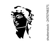 Male portrait. The statue of David (Michelangelo). Graphic drawing. Vector illustration.