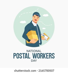 Male postal officer brings a letter to deliver cartoon vector illustration. National postal workers day celebration flat poster