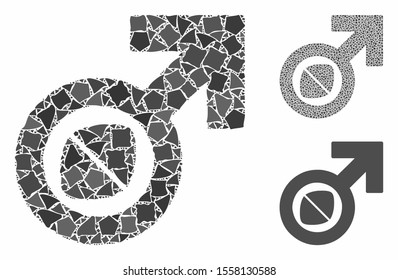 Male potency tablet composition of raggy parts in variable sizes and color tones, based on male potency tablet icon. Vector abrupt parts are grouped into collage.