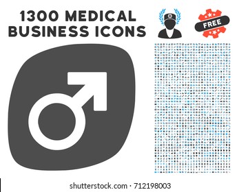 Male Power Tablet grey vector icon with 1300 doctor commercial icons. Clipart style is flat bicolor light blue and gray pictograms.