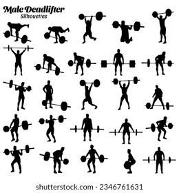 Male powerlifter deadlift vector silhouette set