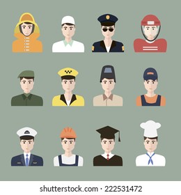 Male profession. Vector. EPS10. Set of App Flat Icons with Man of Different Professions