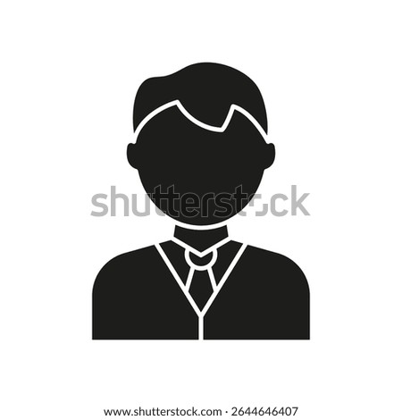 Male Professional Avatar Solid Icon. Businessperson, Manager, Or Corporate Employee Representation Silhouette Symbol. Workplace Identity And Office Occupation Theme. Isolated Vector Illustration.