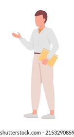 Male professional teacher semi flat color vector character. Standing figure. Full body person on white. Show academic abilities simple cartoon style illustration for web graphic design and animation