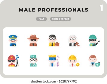 Male Professionals Career Flat Icons Pack for UI. Pixel perfect thin line vector icon set for web design and website application.
