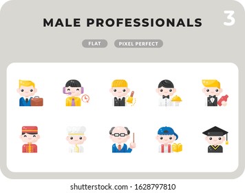 Male Professionals Career Flat Icons Pack for UI. Pixel perfect thin line vector icon set for web design and website application.
