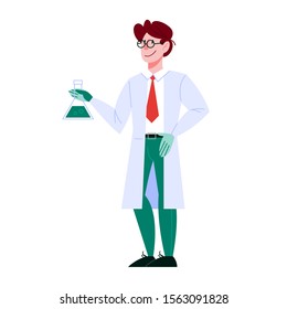 Male professor character in the uniform. Science concept. Idea of education and innovation. Isolated flat vector illustration