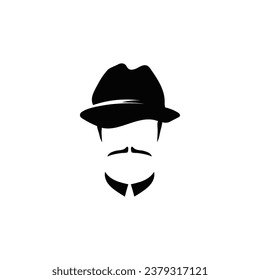 Male profile collared with hat and mustache template. Old men character 20s with vintage style for masquerade and designer vector avatar