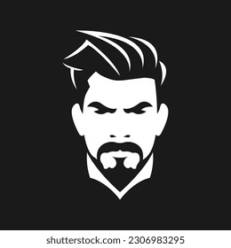 Male profile with hairstyle and beard and moustashe. Barbershop logo. Masuline man. Man silhouette with beard. Vector