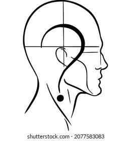 Male profile with lines and a question mark sketch vector illustration hand draw