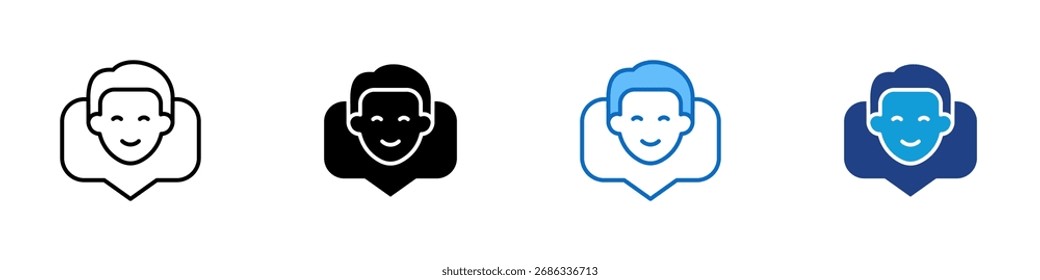 Male Profile Multiple Style Icon Design Vector - Male face in speech bubble, symbolizing user profile, chat, or communication