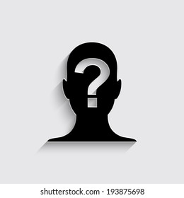 Male profile silhouette with question mark with shadow on a grey background