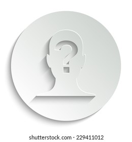 Male profile silhouette with question mark  - vector icon with shadow on a round button