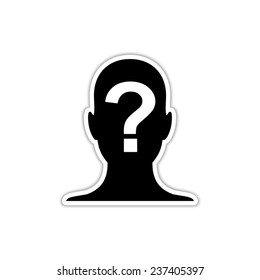Male profile silhouette with question mark - black vector icon with shadow