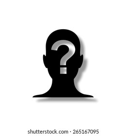 Male Profile Silhouette With Question Mark  - Vector Icon With Shadow