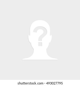 Male profile silhouette with question mark - white  vector icon with shadow