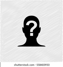 Male Profile Silhouette With Question Mark  - Black Vector Icon