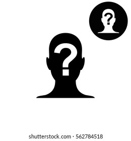 Male Profile Silhouette With Question Mark  - White Vector Icon