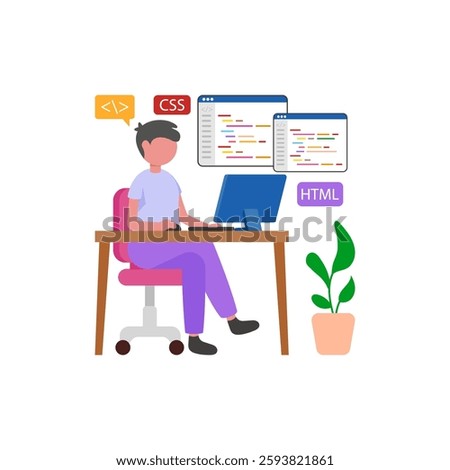 Male Programmer, Design And Development Vector Illustration