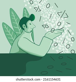 Programador masculino de fondo verde