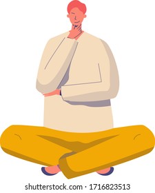 Male programmer sitting on laptop, notebook concept and vector illustration on white background. Site development by male characters, building and desing web site. Flat style.