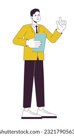 Male project manager holding paperwork flat line color vector character. Editable outline full body person on white. Professional business man simple cartoon spot illustration for web graphic design