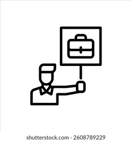 male protest outline icon. job vacancy black line illustration.