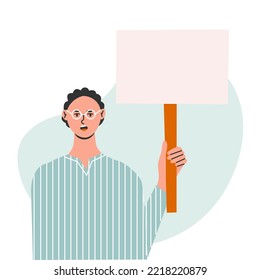 Male protester. Man at the demonstration or march. Flat vector illustration in trendy colors.