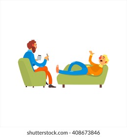 Male Psychoanalytic  Primitive Cartoon Style Isolated Flat Vector Illustration On White Background