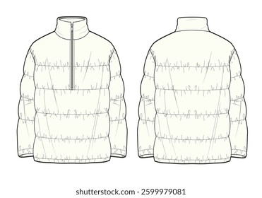 Male puffer jacket mockup template vector design technical illustration.
