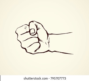 Male rage force palm on white background. Line black ink hand drawn forearm wrist part emblem pictogram sketch in vintage art doodle unity rebel poster style pen on paper. Closeup with space for text