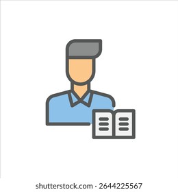 Male reader filled outline icon. reading color line illustration.