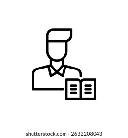 Male reader outline icon. reading black line illustration.