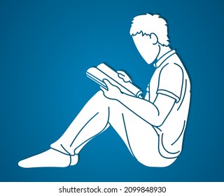 Male Reading A Book Cartoon Silhouette Graphic Vector