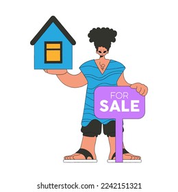 Male real estate agent holding a house in his hands. House ownership.