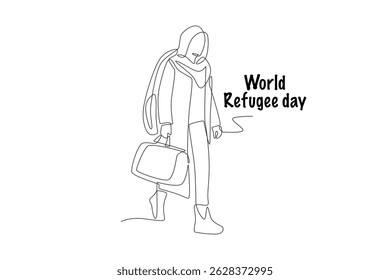 Male refugee wearing a robe. World refugee day concept one-line drawing