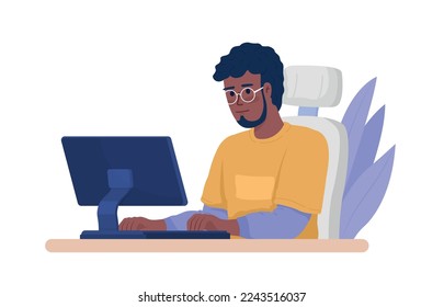 Male remote worker semi flat color vector character. Editable figure. Full body person on white. Online content simple cartoon style illustration for web graphic design and animation