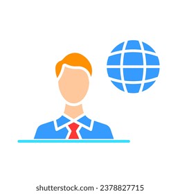 Male reporter line icon. News, prime time, TV channel, TV, radio, channel, weather forecast. Vector color icon on white background for business and advertising.