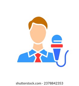 Male reporter line icon. News, prime time, TV channel, TV, radio, channel, weather forecast. Vector color icon on white background for business and advertising.