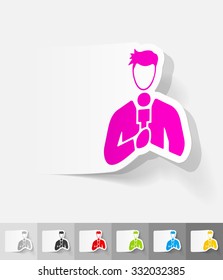 male reporter paper sticker with shadow. Vector illustration