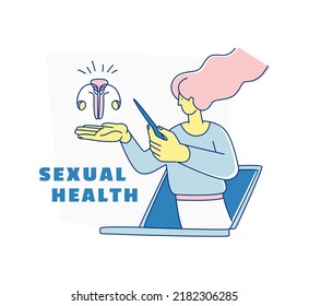 Male Reproductive System. Online School Sexuality Education Program. Guide, Self-study Video Lesson. Safe Sex Education For Students. Vector Illustration Doodles, Line Art Style Design