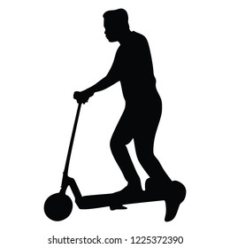 A male  rides an electric scooter.Electric scooter on white background.