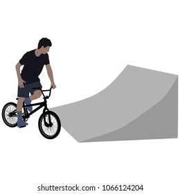 A male riding a bicycle isolated against white background silhouette vector illustration. Extreme riding a bike.